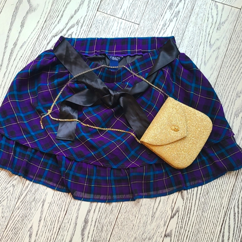 Bundle : festive floaty lined skirt with gold bag
